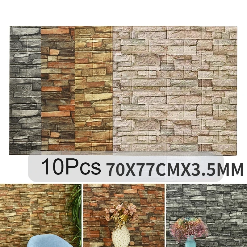 10PCS Self Adhesive 3D Brick W - Pvc Panel Background บทวิจารณ์และราคา