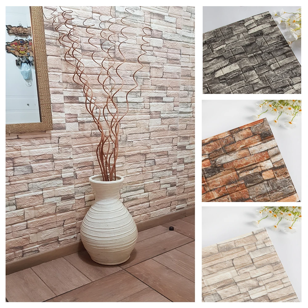 10PCS Self Adhesive 3D Brick W - Pvc Panel Background บทวิจารณ์และราคา