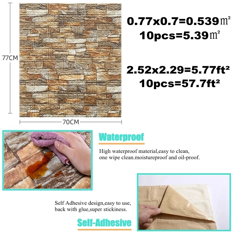 10PCS Self Adhesive 3D Brick W - Pvc Panel Background บทวิจารณ์และราคา
